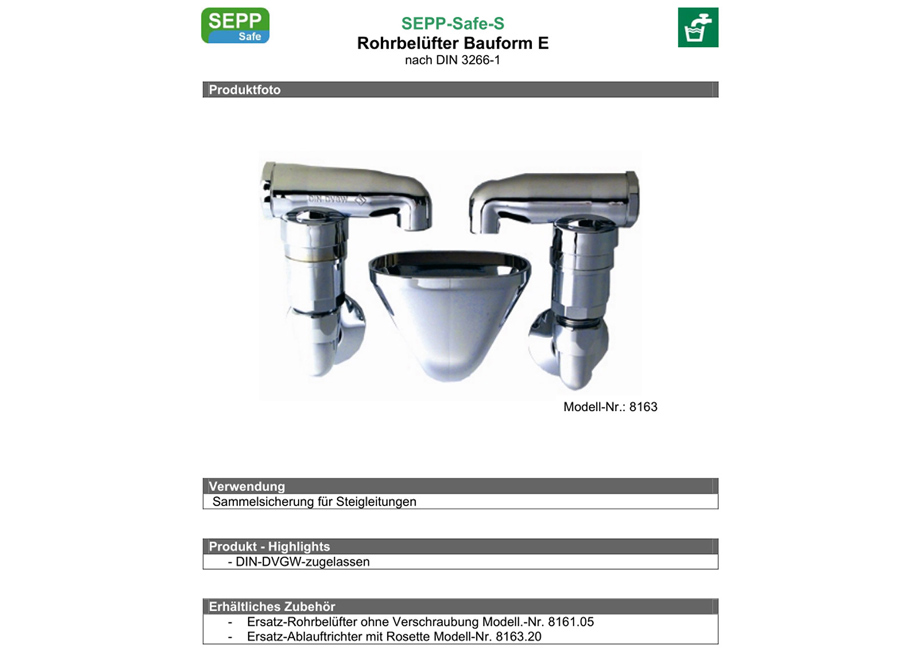 Seppelfricke Doppel Rohrbelüfter 1/2" Trinkwasser Strangbelüfter